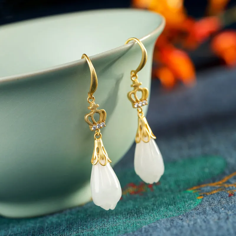 Natural Jade Earrings Nephrite Silver Earrings ZNE426