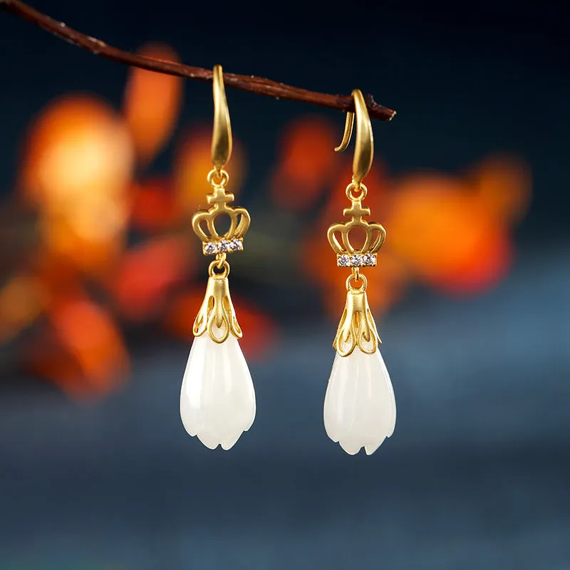 Natural Jade Earrings Nephrite Silver Earrings ZNE426