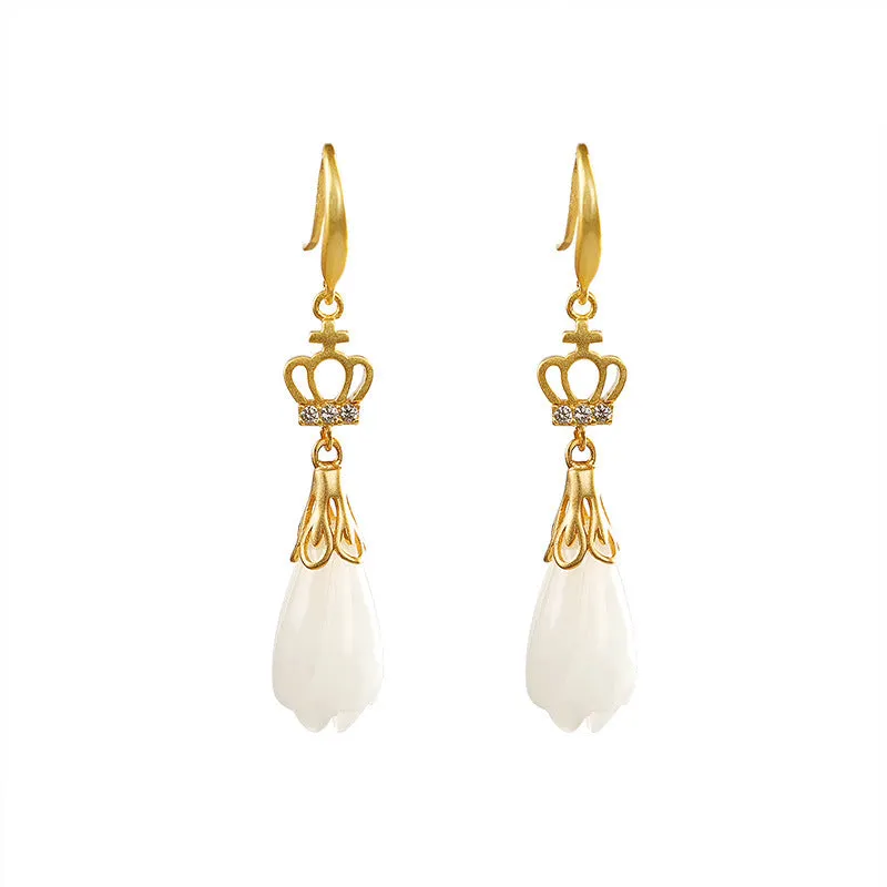 Natural Jade Earrings Nephrite Silver Earrings ZNE426