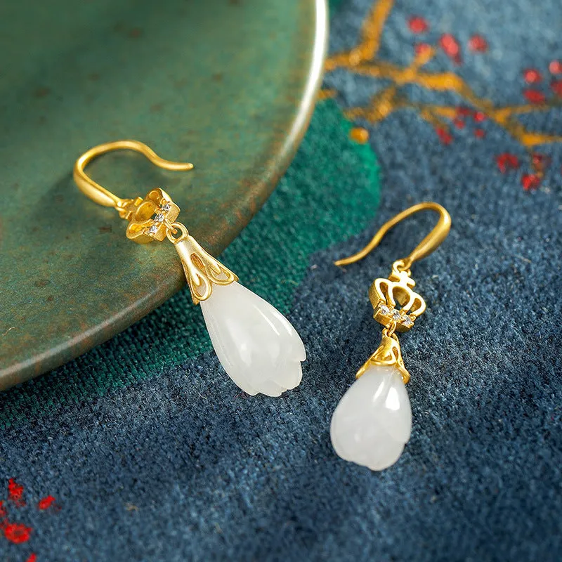 Natural Jade Earrings Nephrite Silver Earrings ZNE426