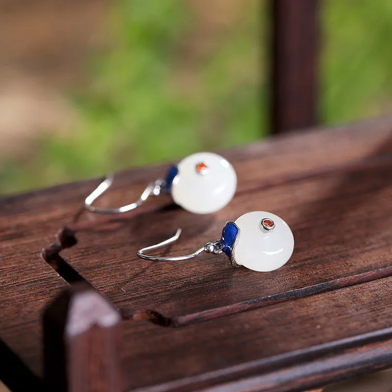 Natural Jade Earrings Nephrite Silver Earrings ZNE501