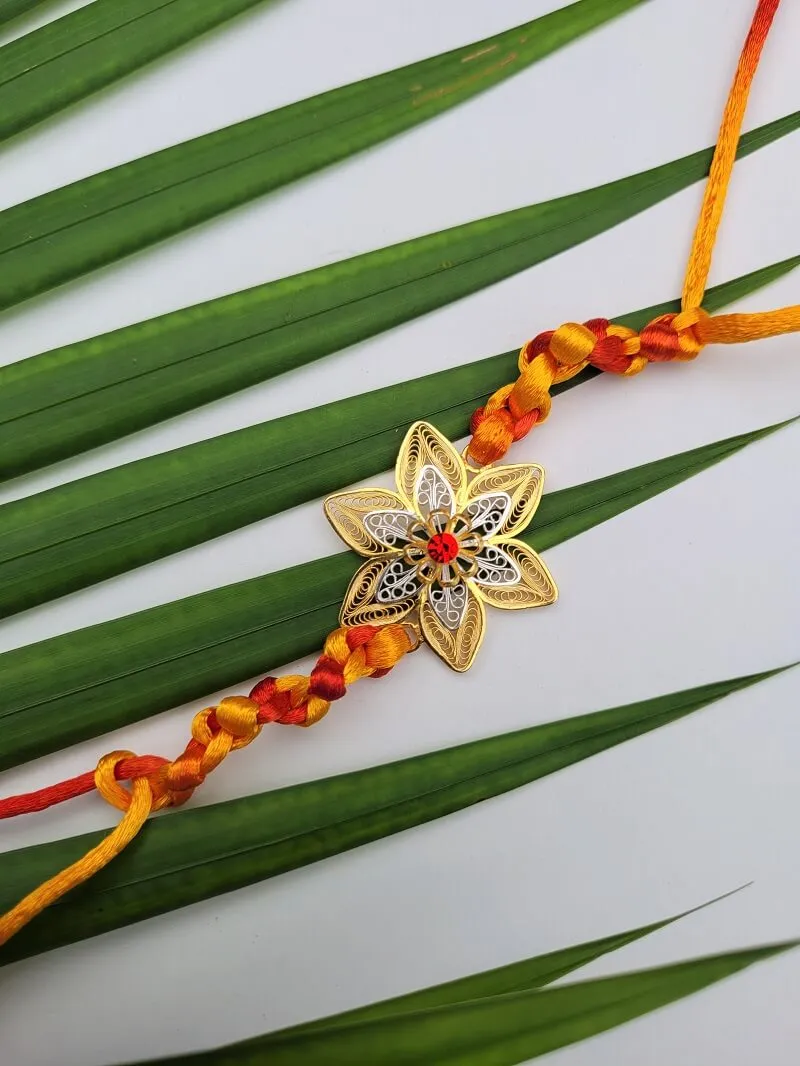 Nature's embrace - Silver Rakhi and Lumba Set