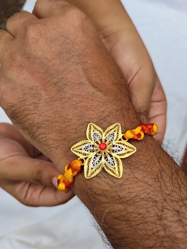 Nature's embrace - Silver Rakhi and Lumba Set