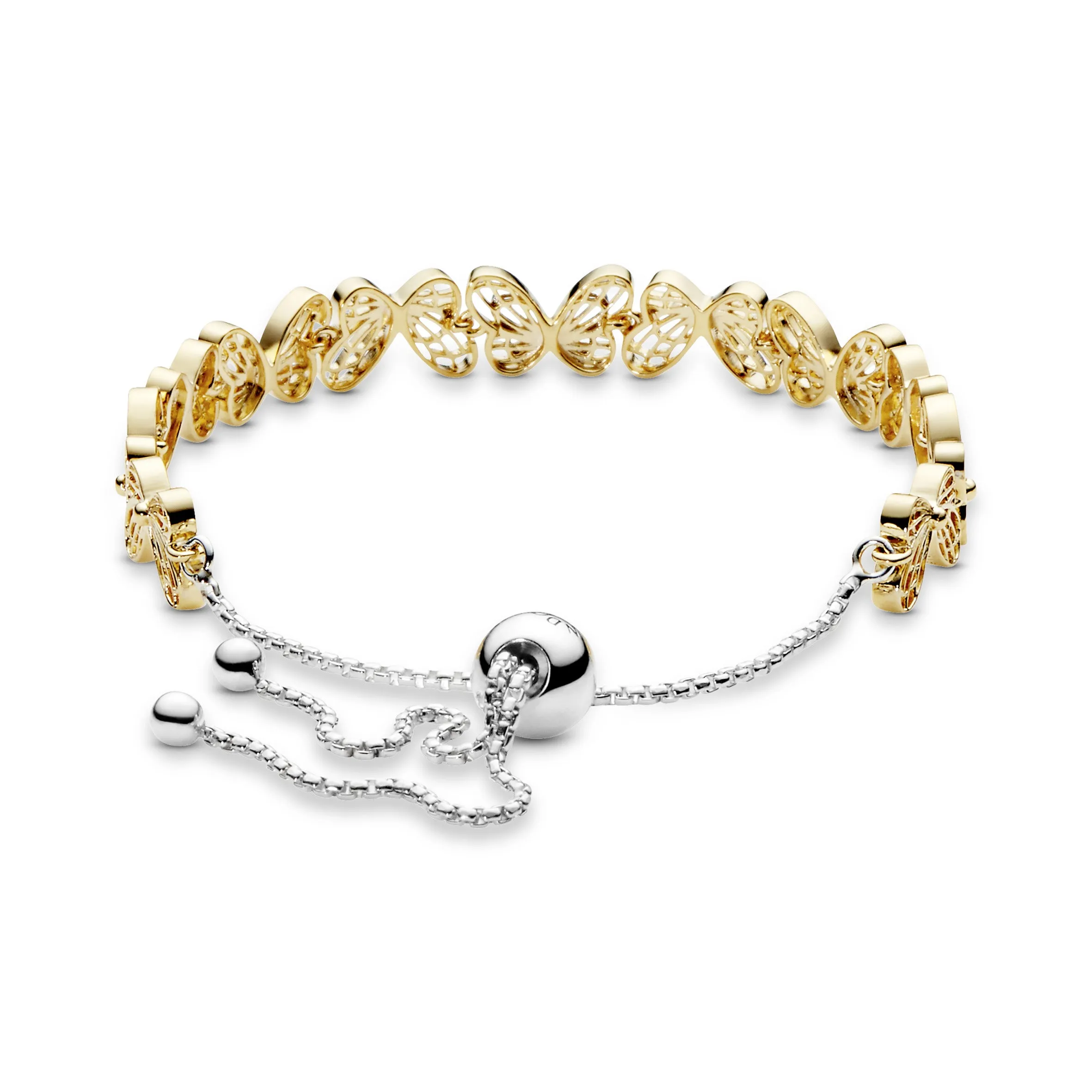 Openwork butterfly 14k Gold Plated  and silver bracelet with sliding clasp