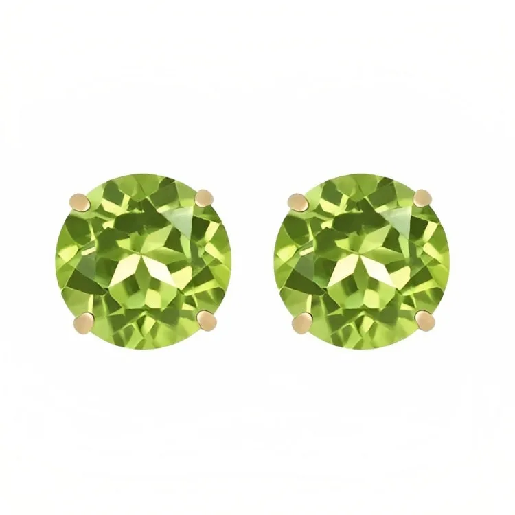 Paris Jewelry 18k Yellow Gold 2 Pair Created Peridot 4mm Round & Princess Cut Stud Earrings Plated