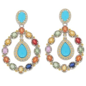 Pear Blue Turquoise Sterling Silver Earrings with Sapphire Accent