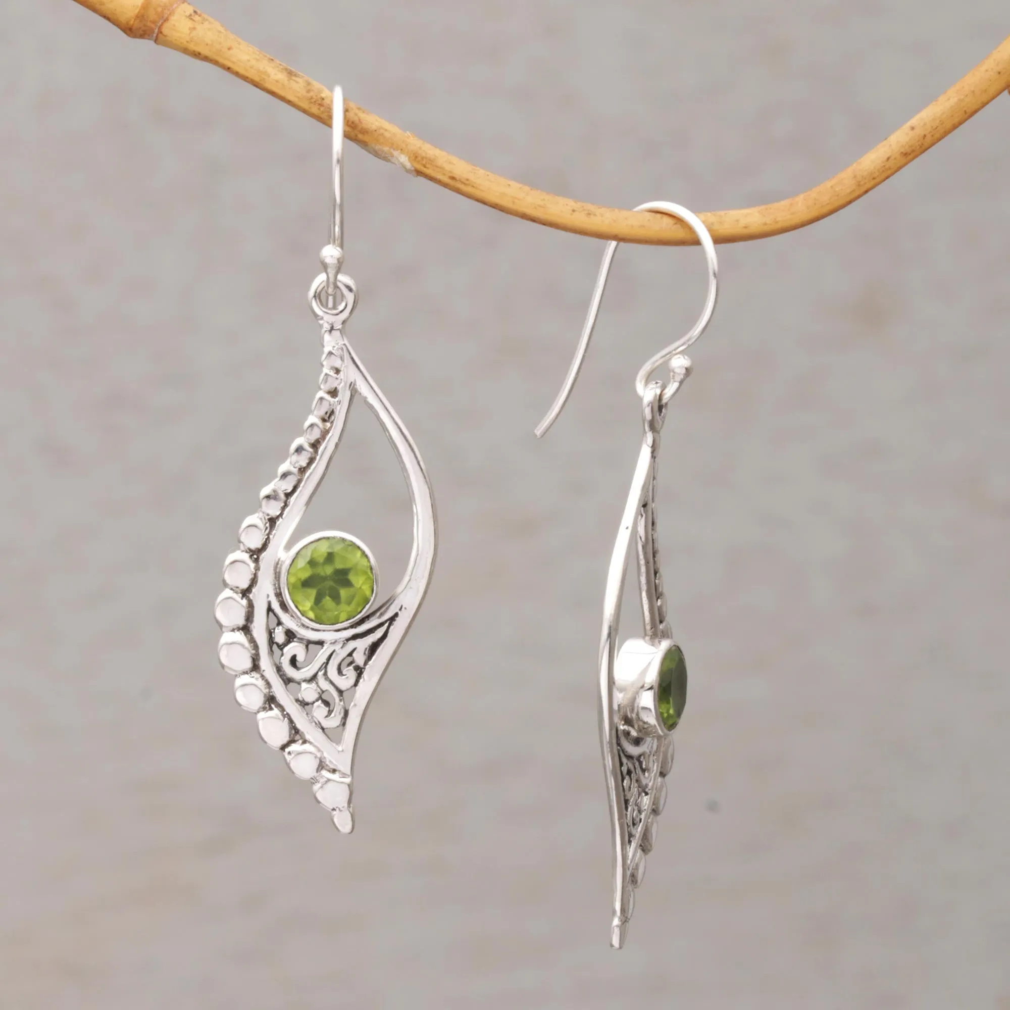 Peridot and Sterling Silver Dangle Earrings from Indonesia - Jungle Dew | NOVICA