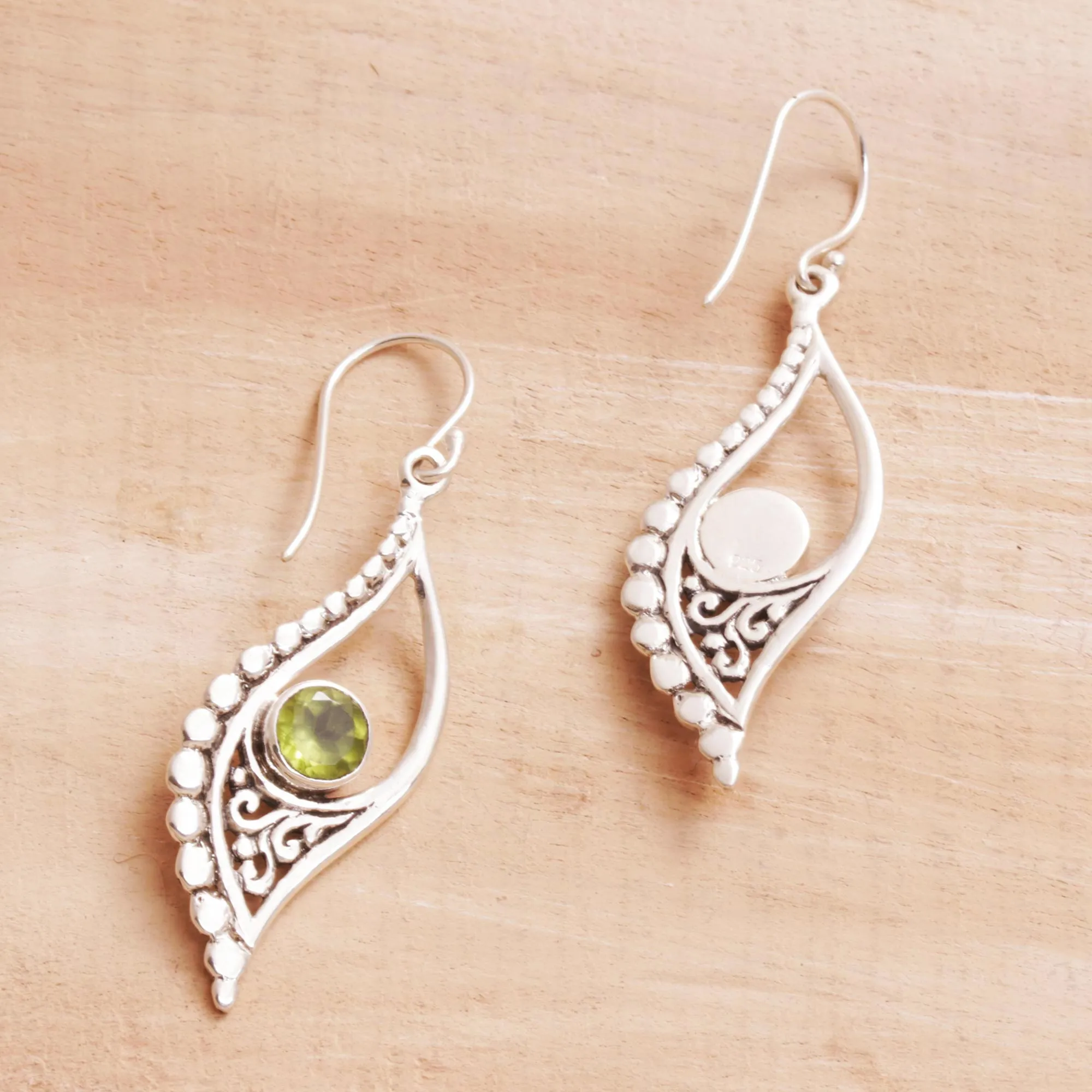 Peridot and Sterling Silver Dangle Earrings from Indonesia - Jungle Dew | NOVICA