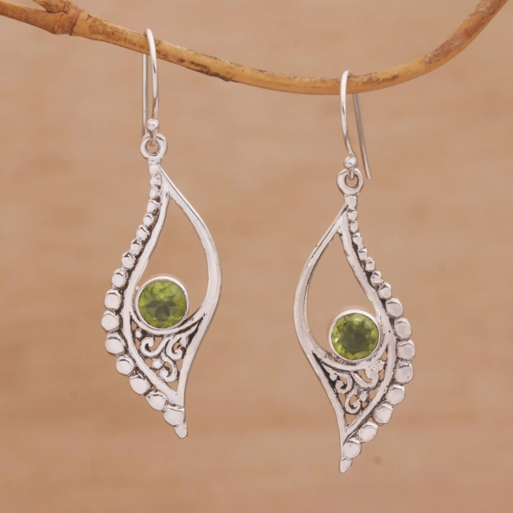 Peridot and Sterling Silver Dangle Earrings from Indonesia - Jungle Dew | NOVICA