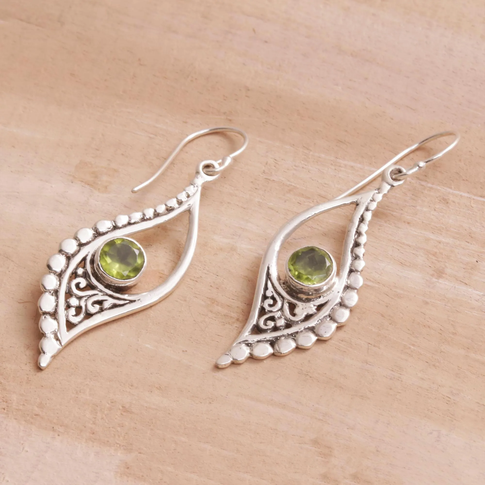 Peridot and Sterling Silver Dangle Earrings from Indonesia - Jungle Dew | NOVICA