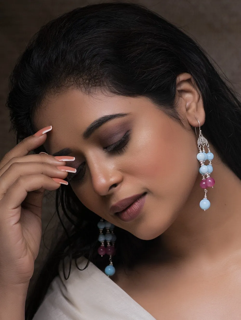 Pure Silver Earrings With Semi Precious Stones - Royal Splendour