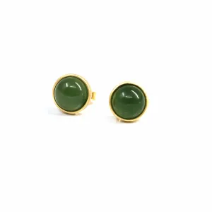 RealJade® 'Classic Studs" Gold Plated Sterling Silver Real Green Jade Stud Earrings