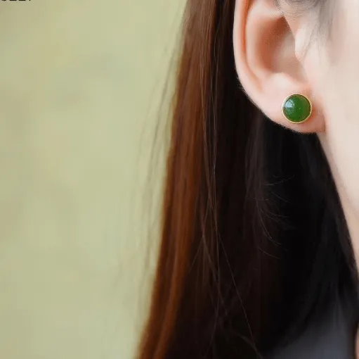 RealJade® 'Classic Studs" Gold Plated Sterling Silver Real Green Jade Stud Earrings