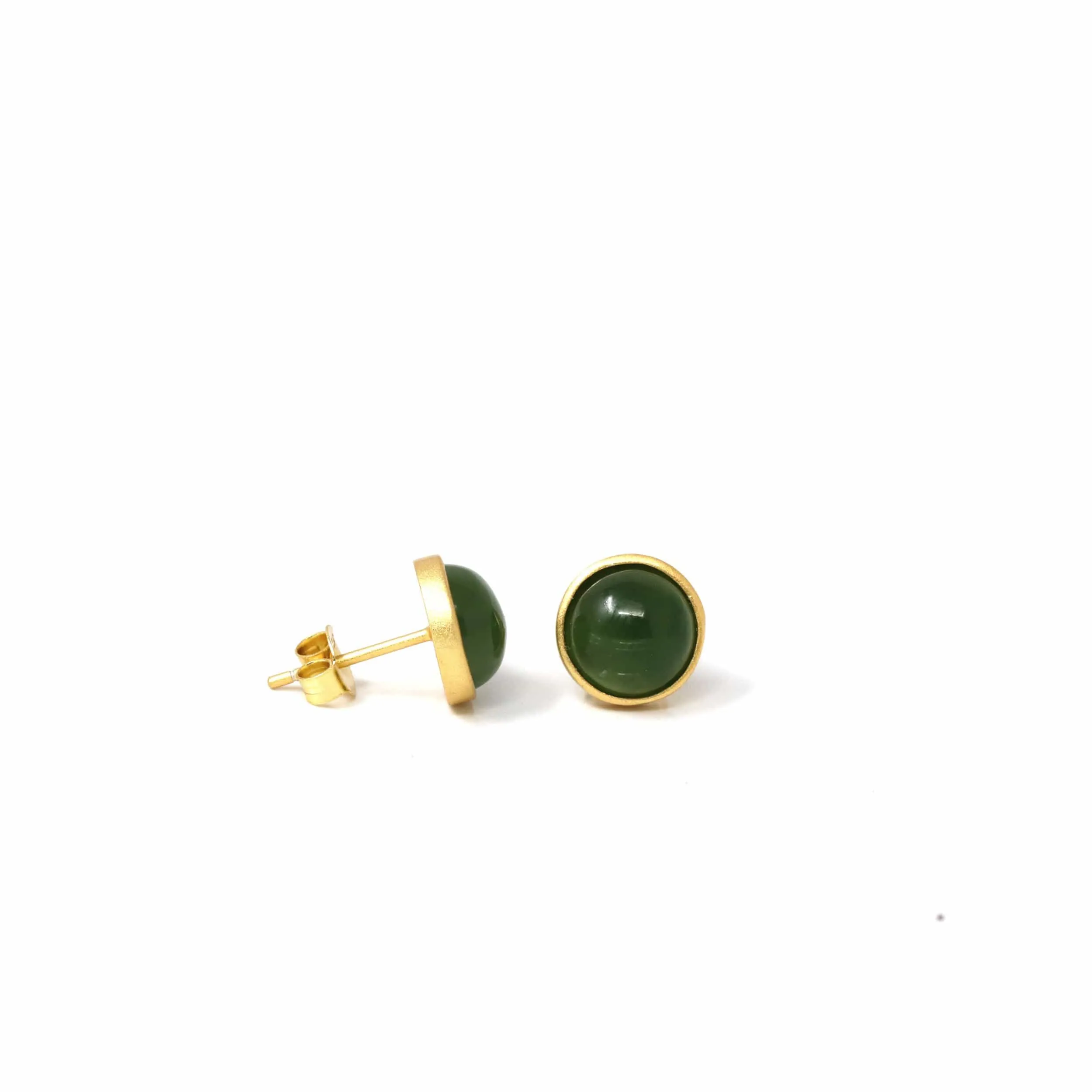 RealJade® 'Classic Studs" Gold Plated Sterling Silver Real Green Jade Stud Earrings