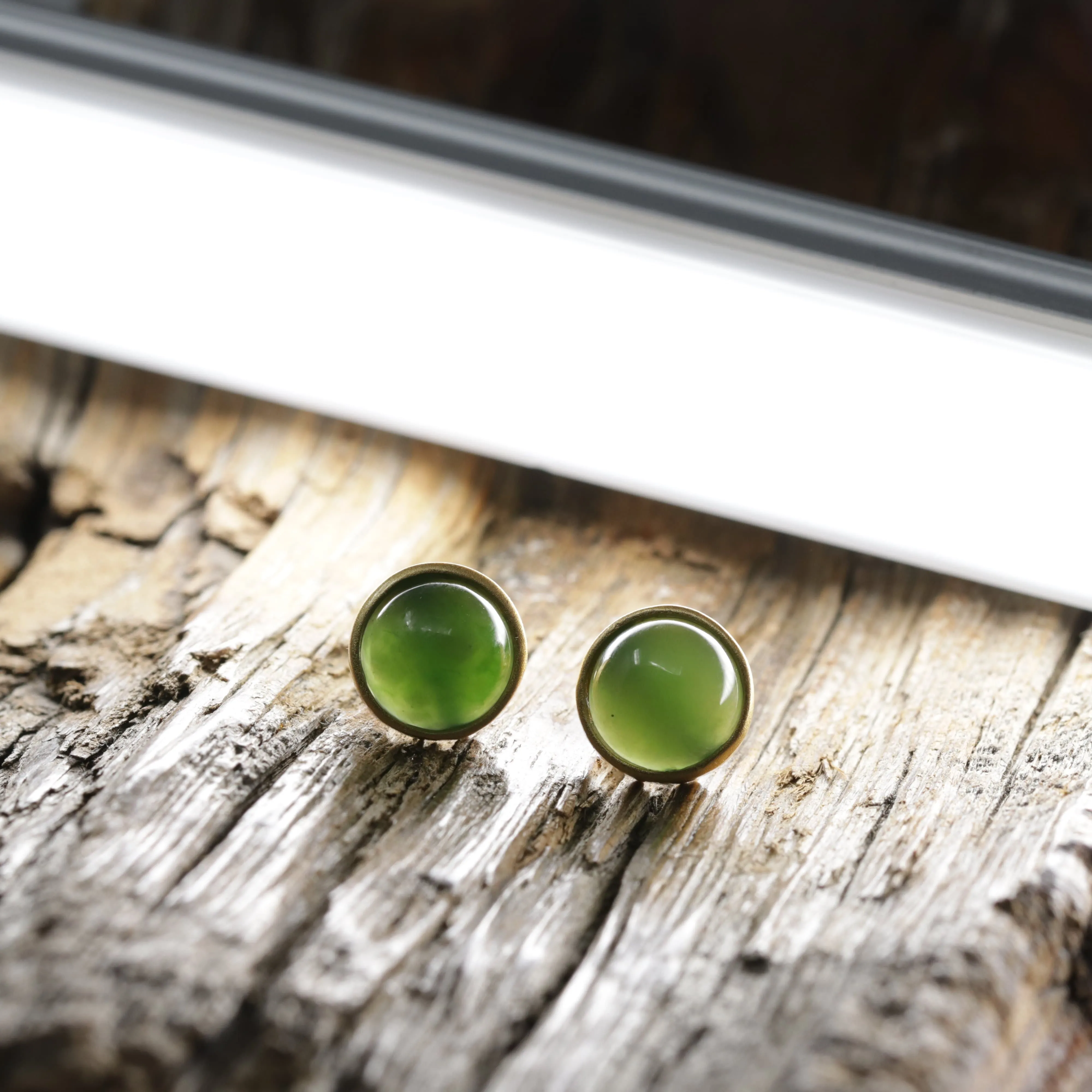 RealJade® 'Classic Studs" Gold Plated Sterling Silver Real Green Jade Stud Earrings