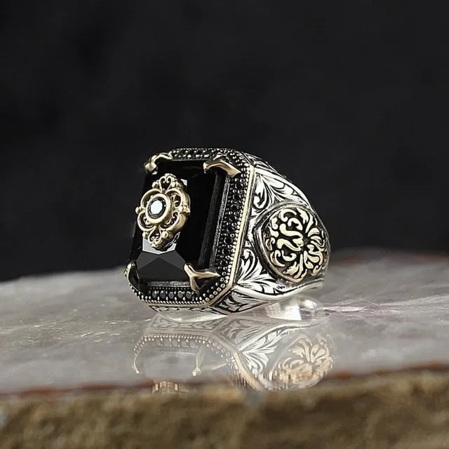 Retro Handmade Turkish Signet Ring for Men Women