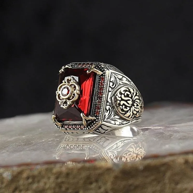 Retro Handmade Turkish Signet Ring for Men Women