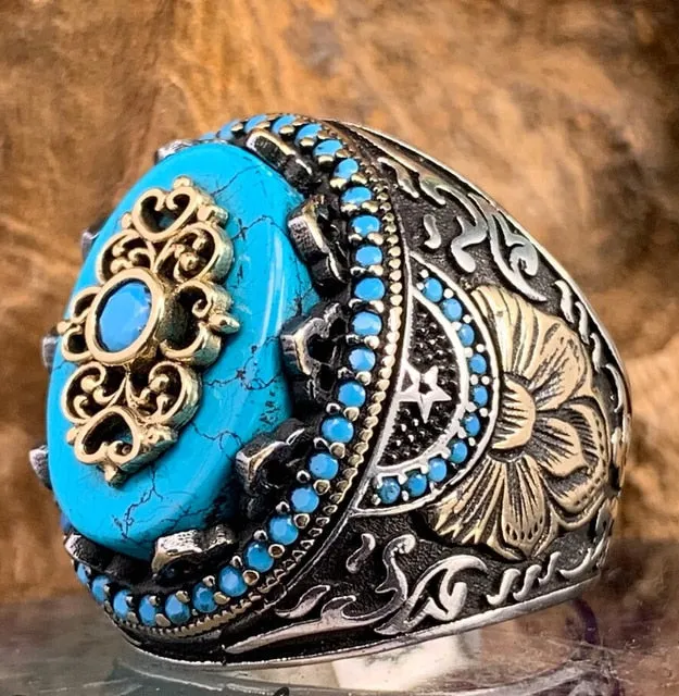 Retro Handmade Turkish Signet Ring for Men Women