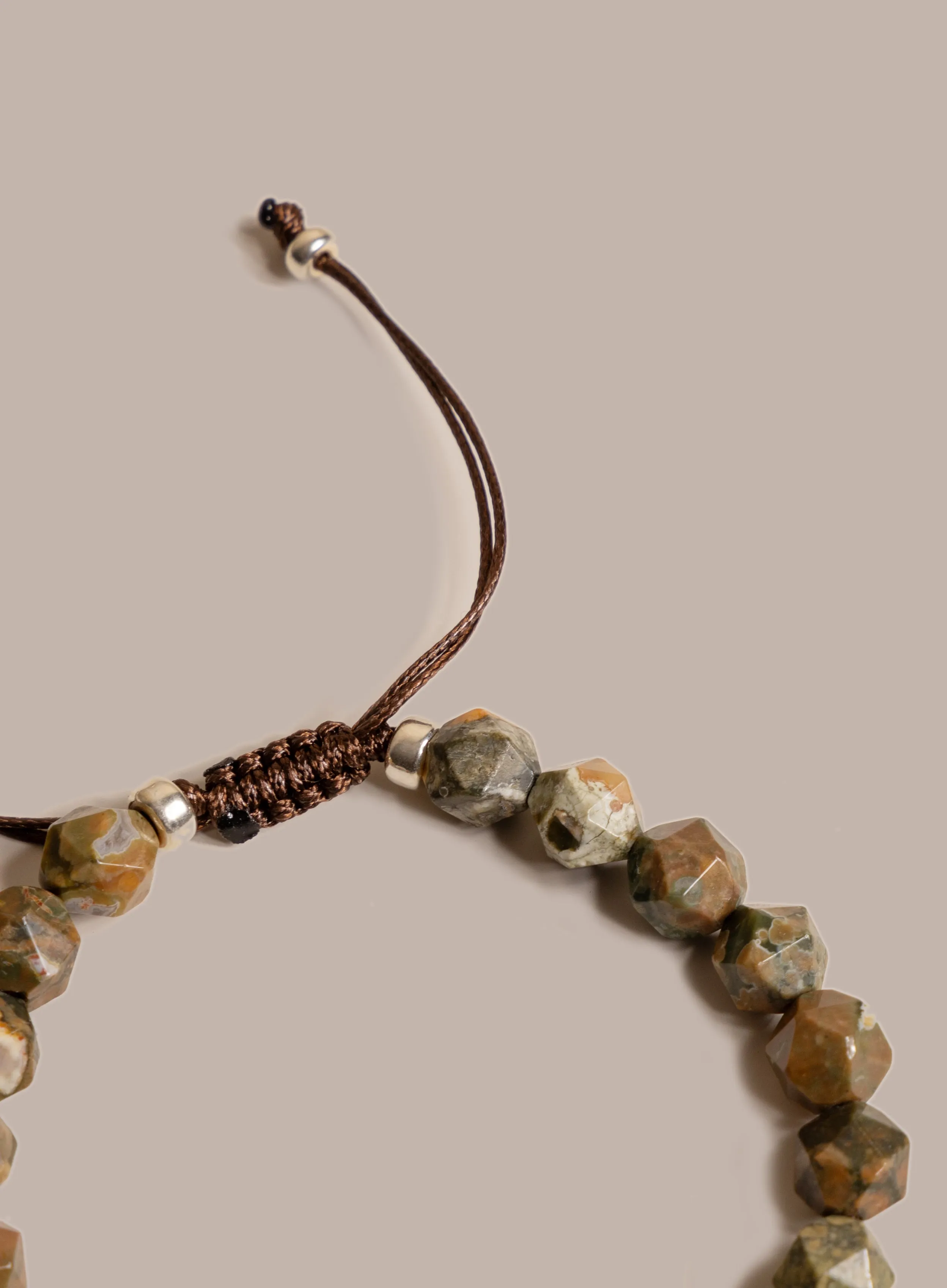 Rhyolite and Sterling Silver Geometric Bead Bracelet for Men