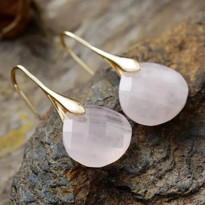 'Ritzy' Rose Quartz Stone Drop Earrings