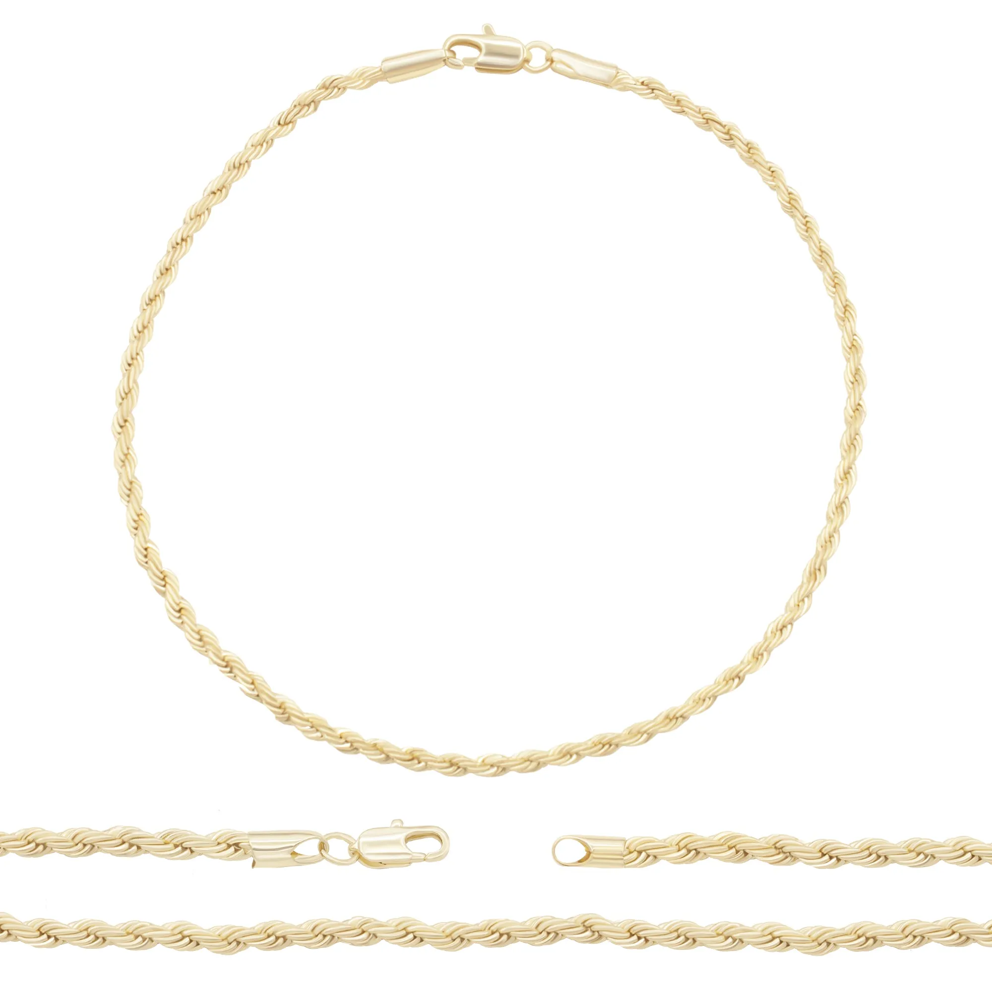 Rope Anklet Gold Filled 14K Foot Bracelet Jewelry Gift for Women Girls 9.5'' Long