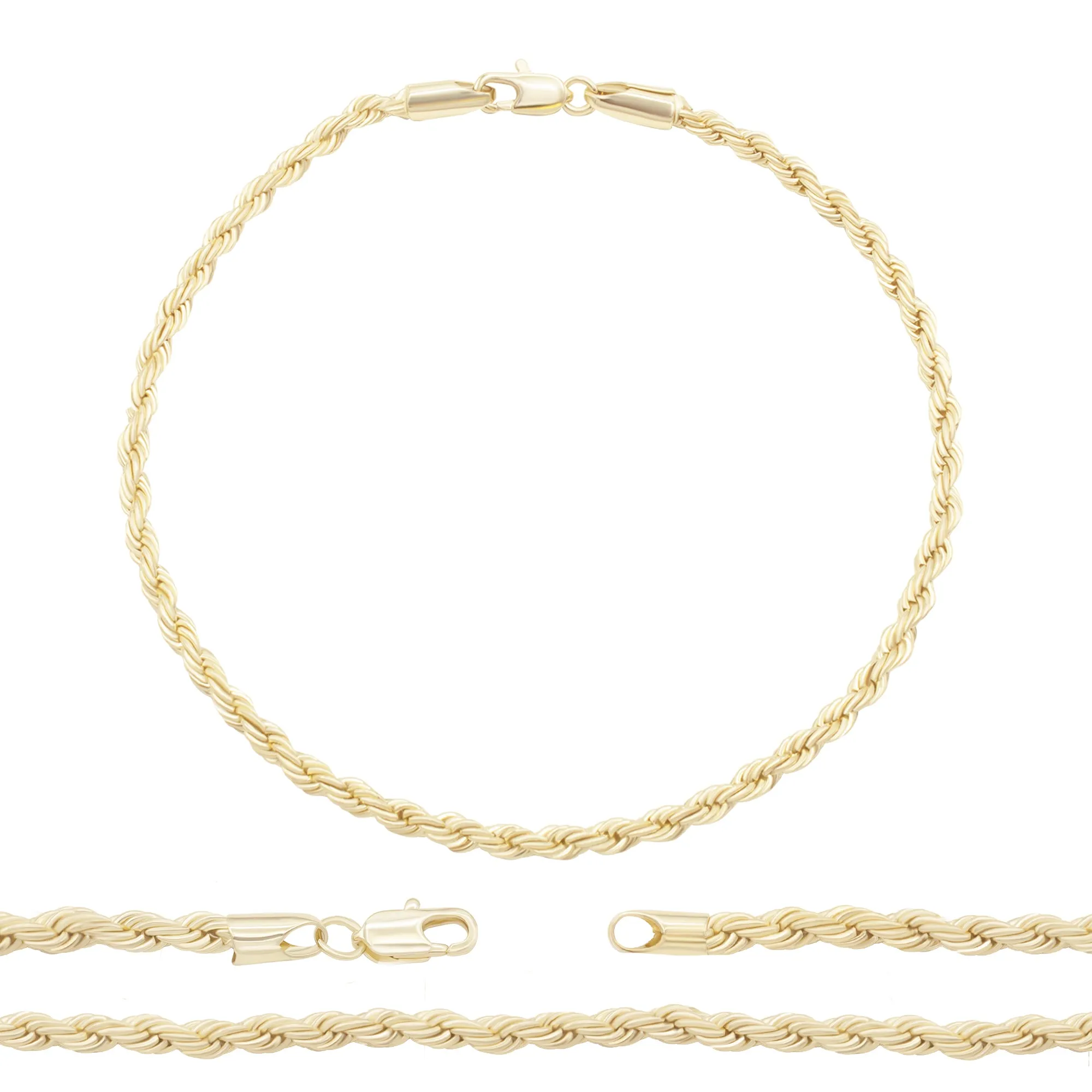 Rope Anklet Gold Filled 14K Foot Bracelet Jewelry Gift for Women Girls 9.5'' Long