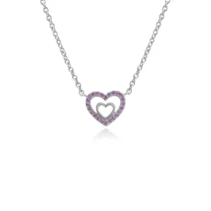 rosa Saphir Halskette, Sterling Silber Rosa Saphir Herzanhänger an 45cm Kette