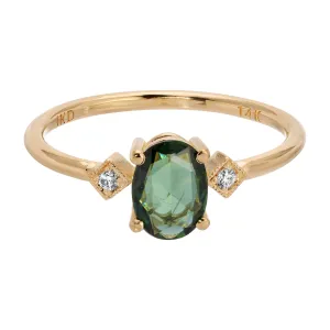 Rose Cut Oval Green Sapphire Square Deco Ring (ready to ship option)*