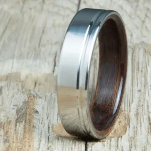 Rosewood wooden ring with single groove polished titanium