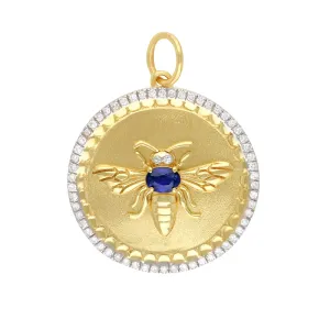 Round Diamond & Blue Sapphire Bumble Bee Pendant 22mm