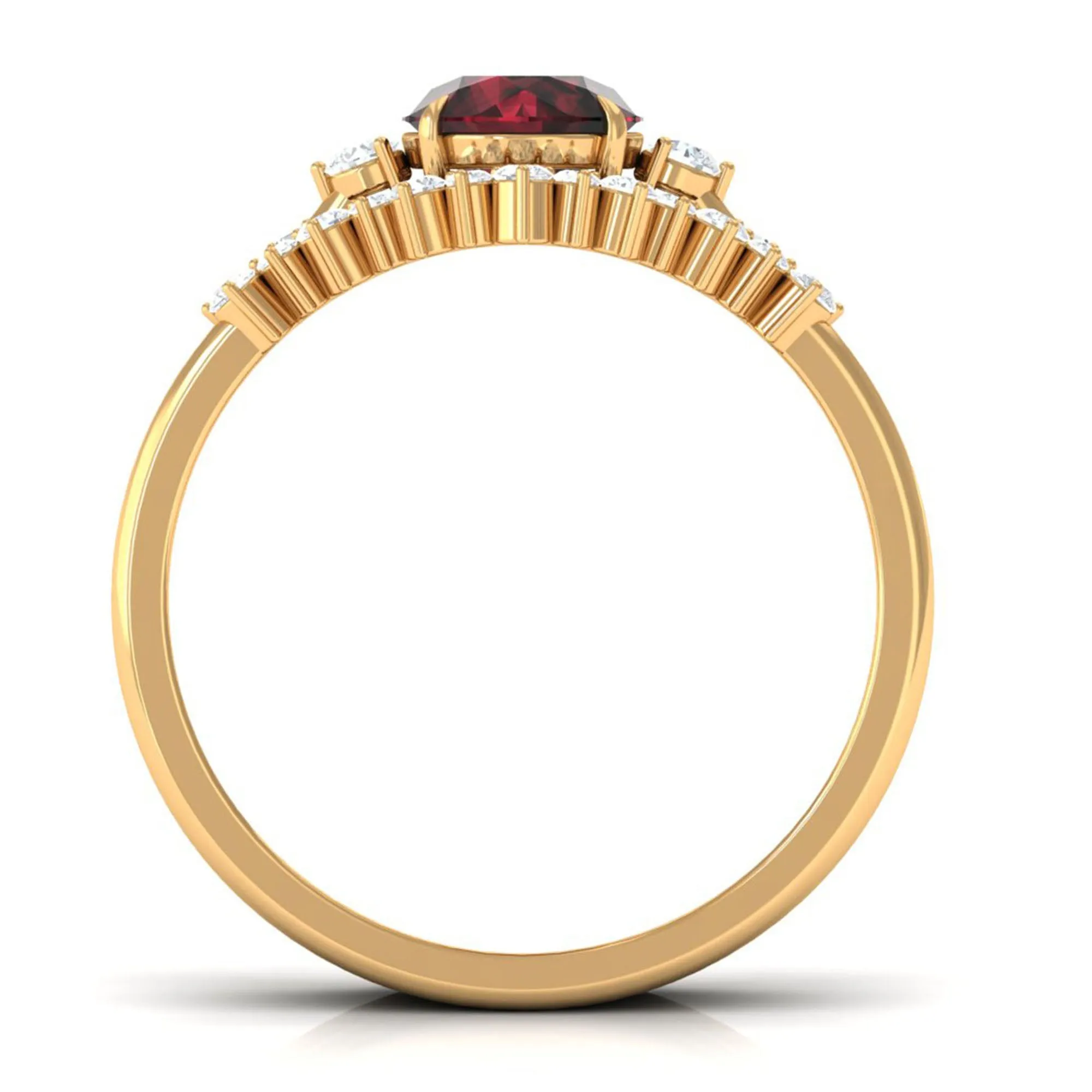 Round Garnet Designer Trio Wedding Ring Set with Diamond