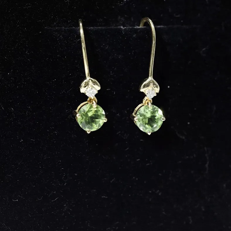 Round Peridot and Moissanite Drop Earrings with Fish Hook