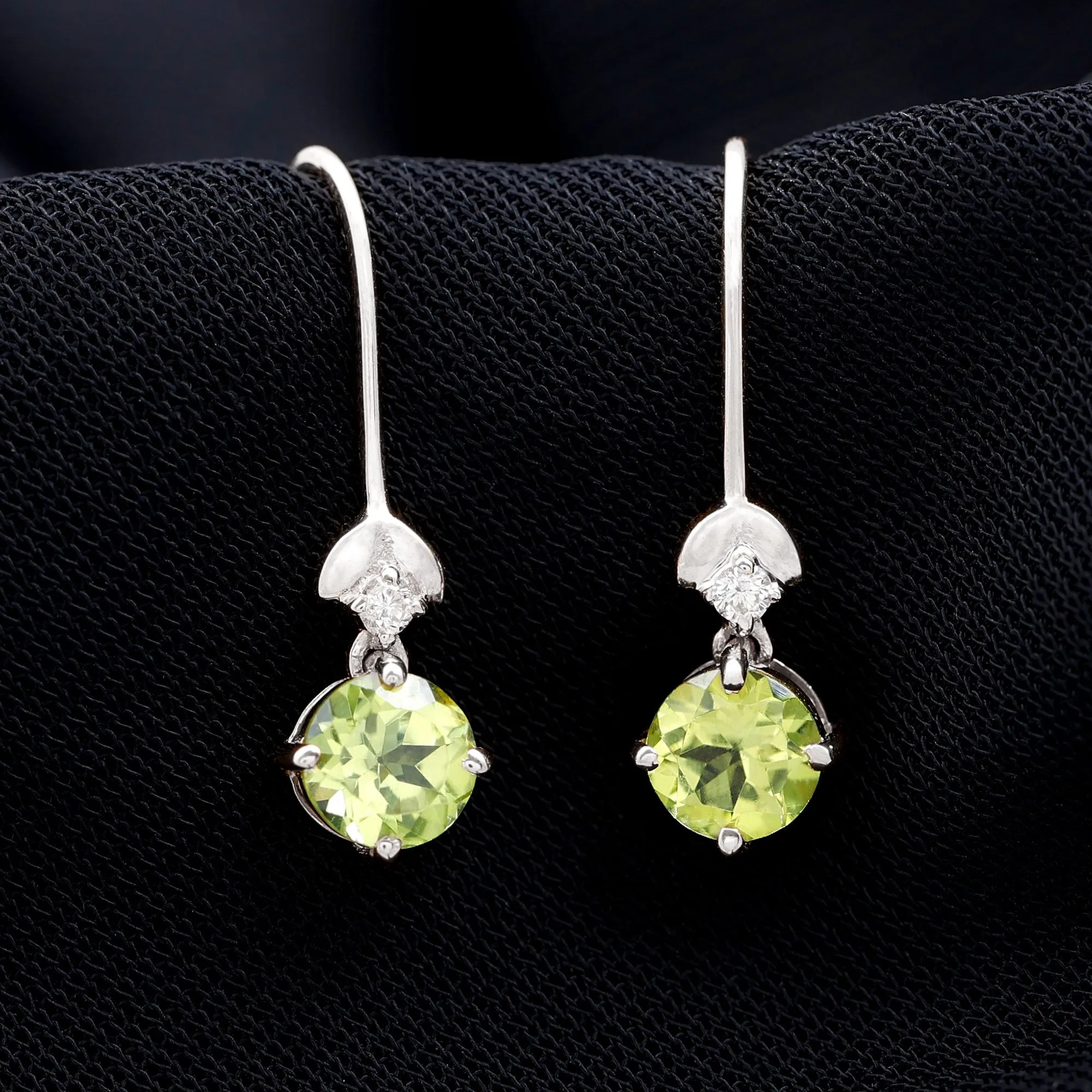 Round Peridot and Moissanite Drop Earrings with Fish Hook