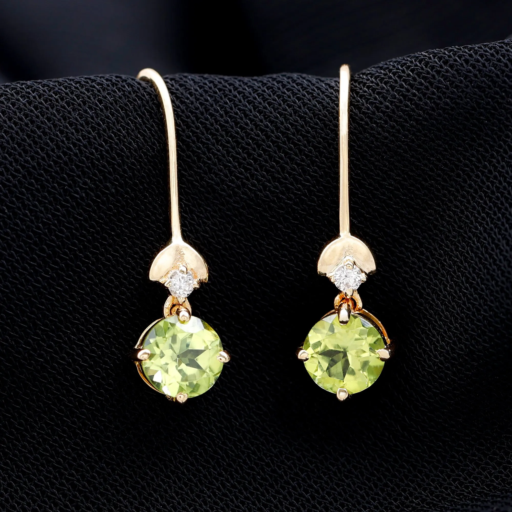 Round Peridot and Moissanite Drop Earrings with Fish Hook