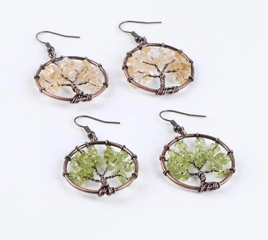 Round Tree of Life Drop Dangle Earrings