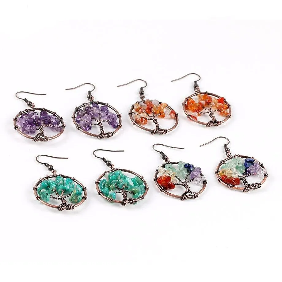 Round Tree of Life Drop Dangle Earrings