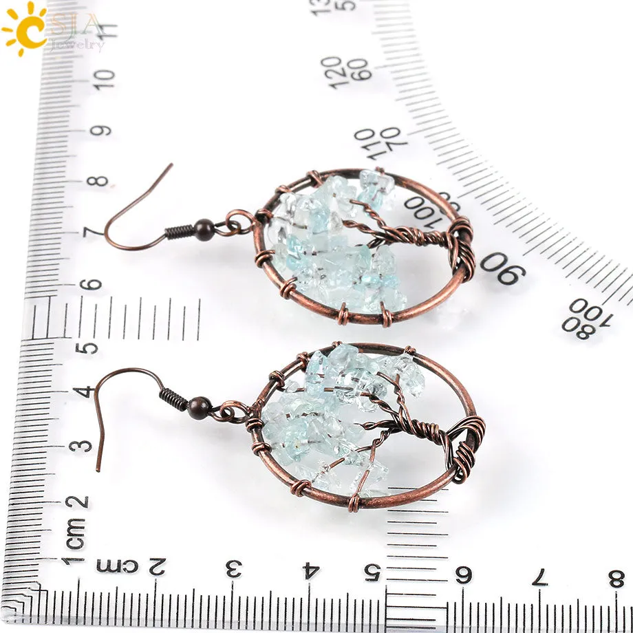 Round Tree of Life Drop Dangle Earrings