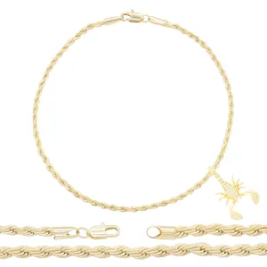 Scorpion CZ Pendant 14K Anklet Bracelet Gold Filled Cubic Zirconia Charm Rope Foot Set 10" WomenJewelry