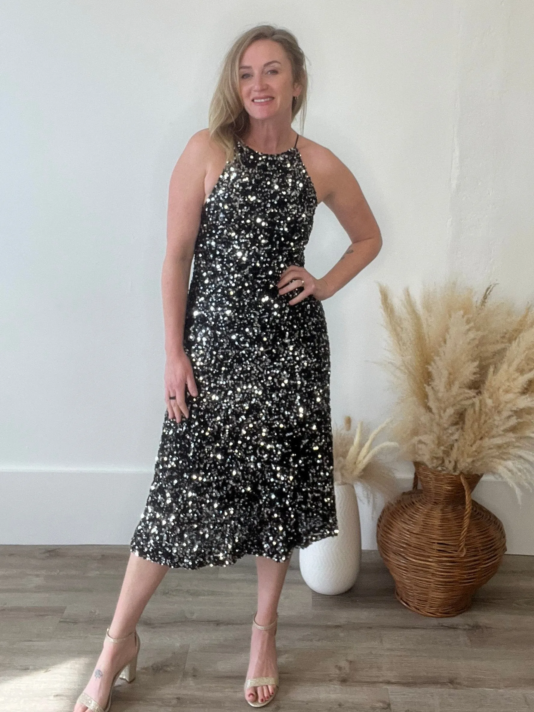 Sequin Halter Dress - Black