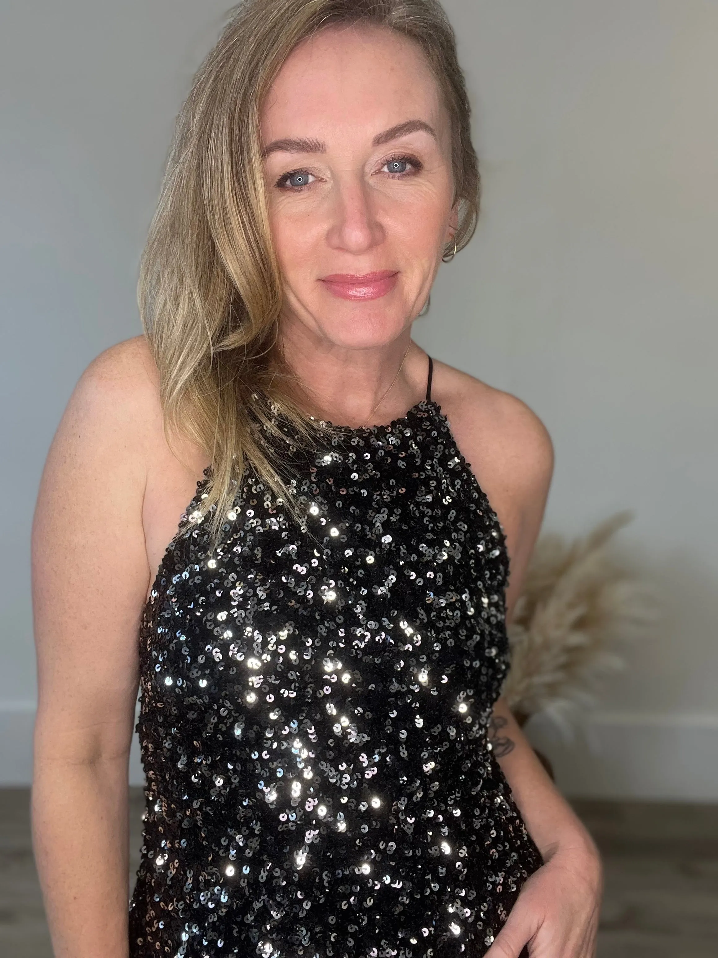 Sequin Halter Dress - Black