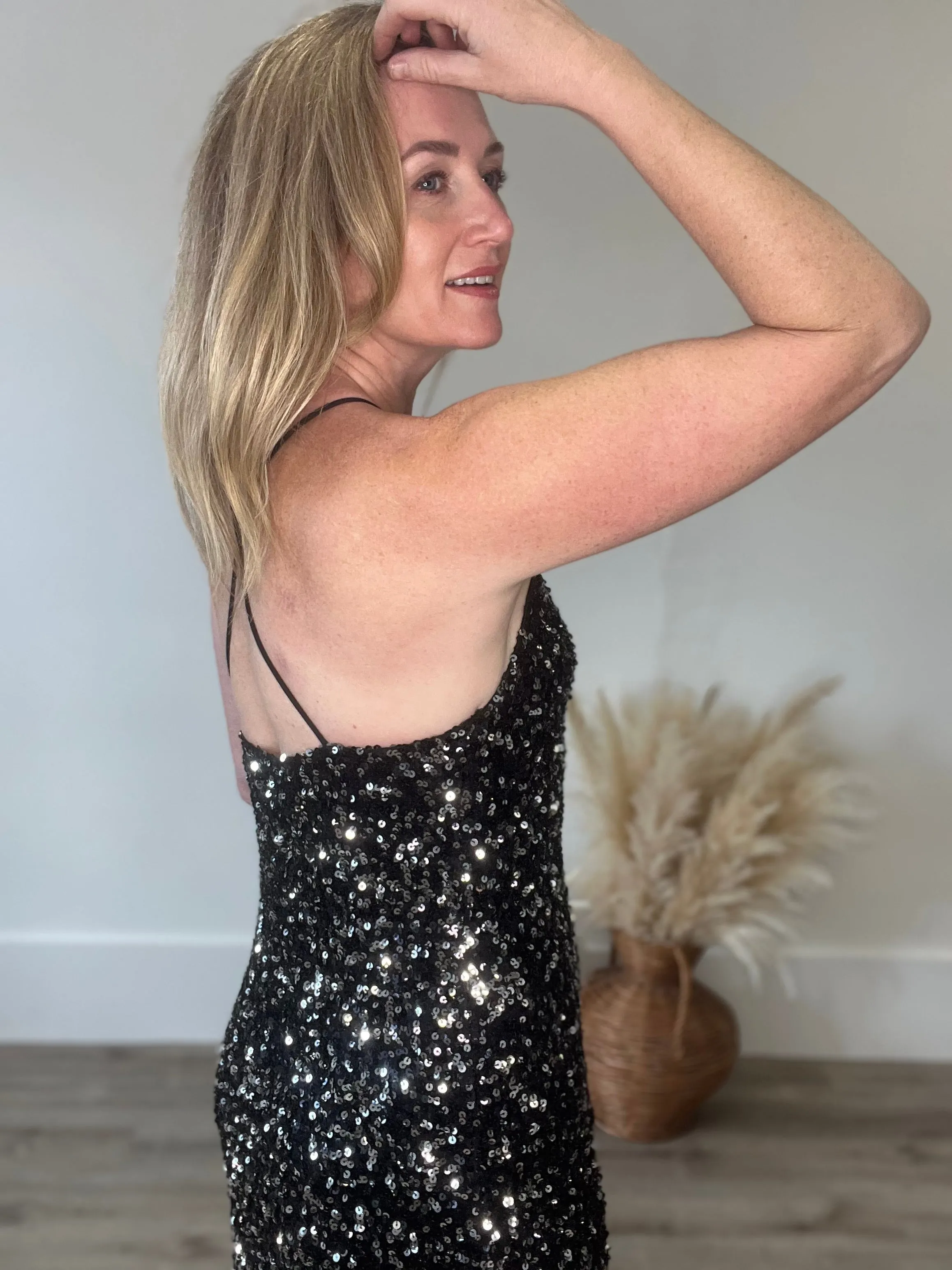 Sequin Halter Dress - Black