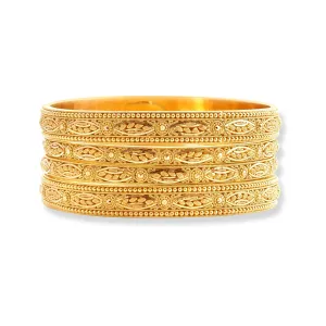 Set of Four 22ct Gold Bangles with Flower Design and Filigree Work B-8063