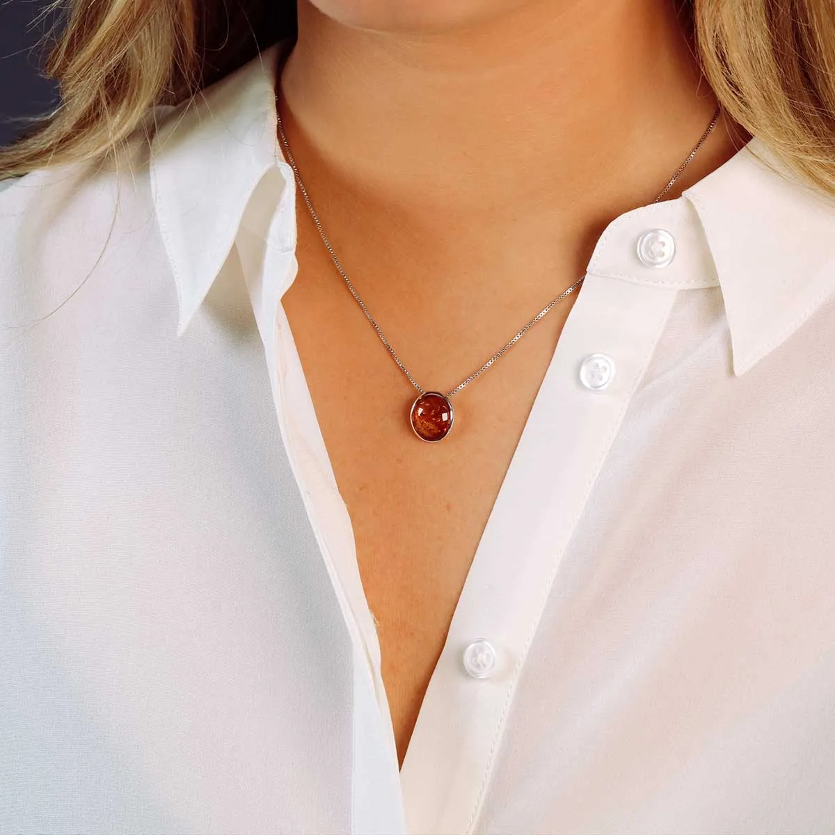 Silver & Amber Oval Pendant