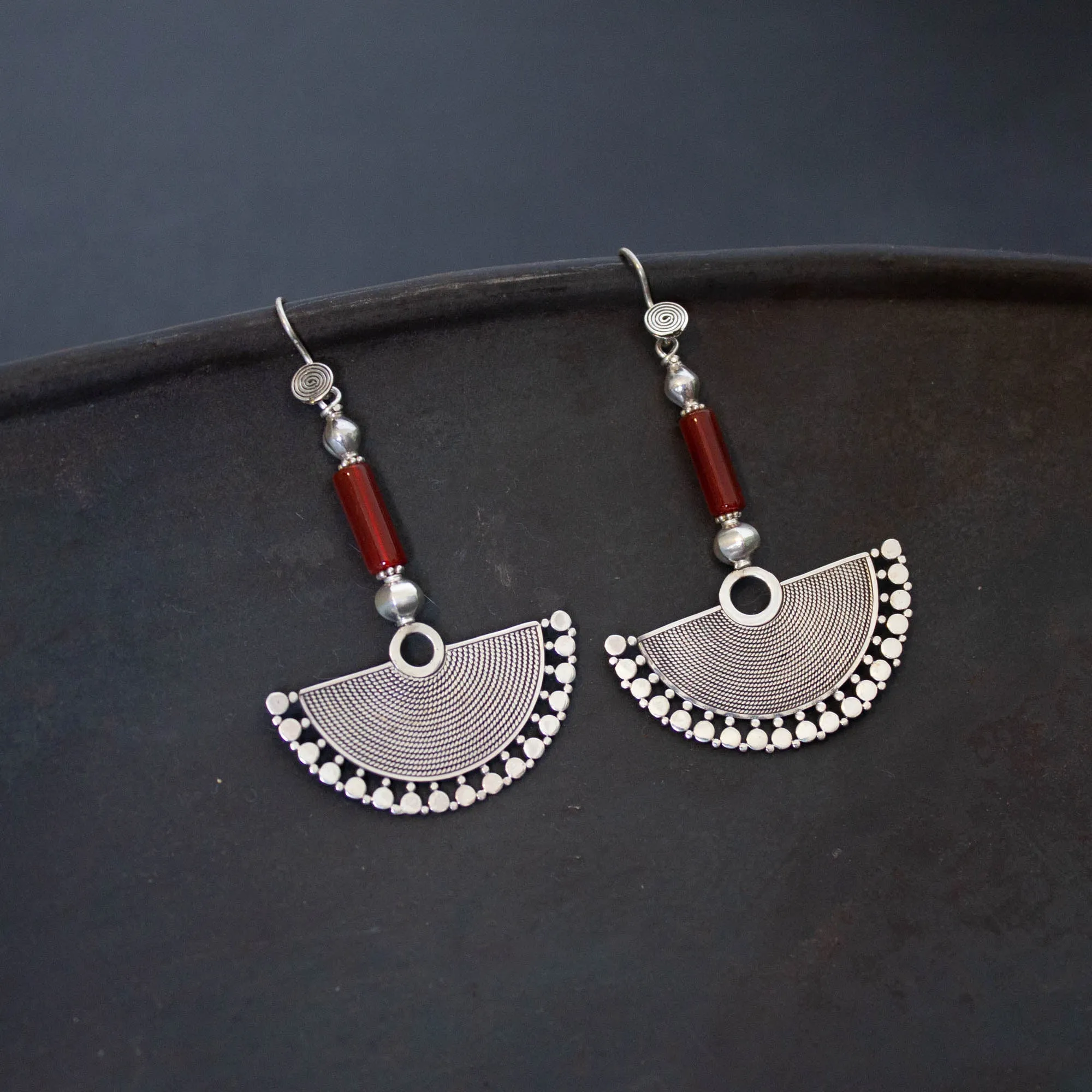 Silver and Gemstone Fan Earrings
