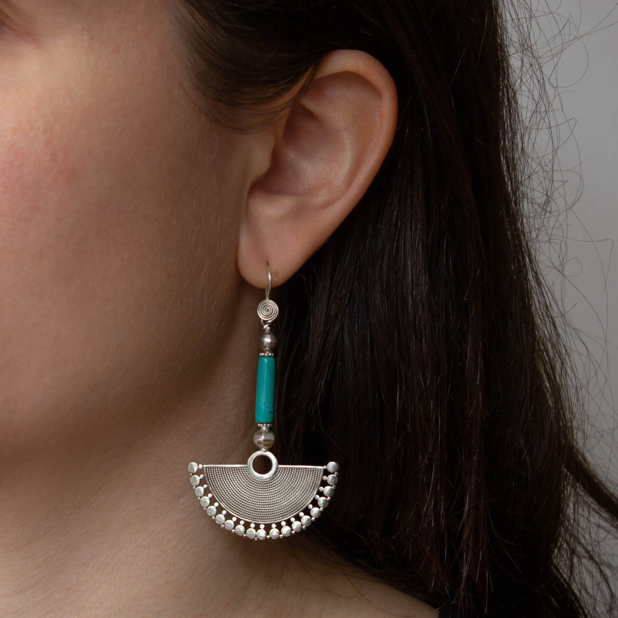 Silver and Gemstone Fan Earrings