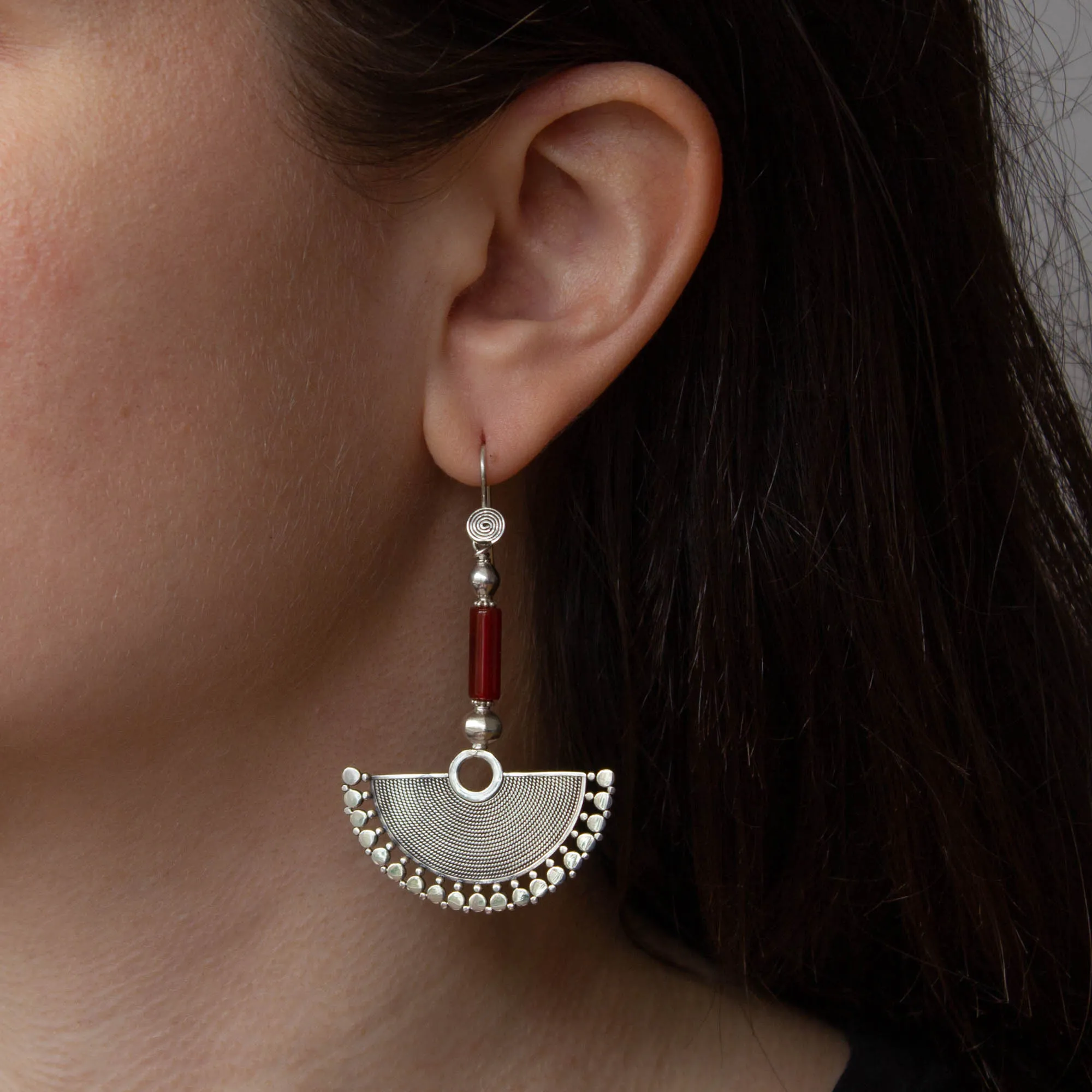 Silver and Gemstone Fan Earrings