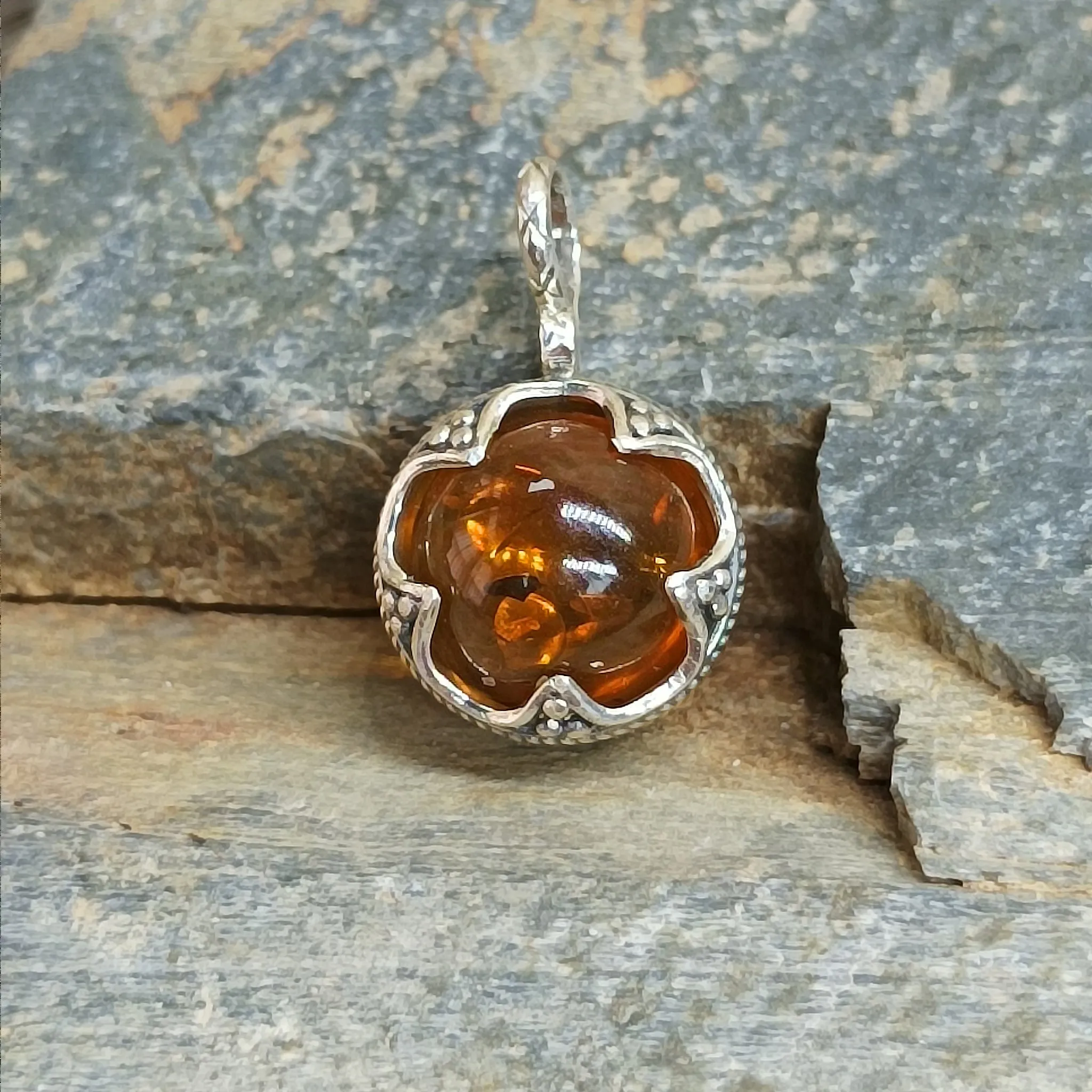 Silver Gotland Filigree Amber Ball Pendant