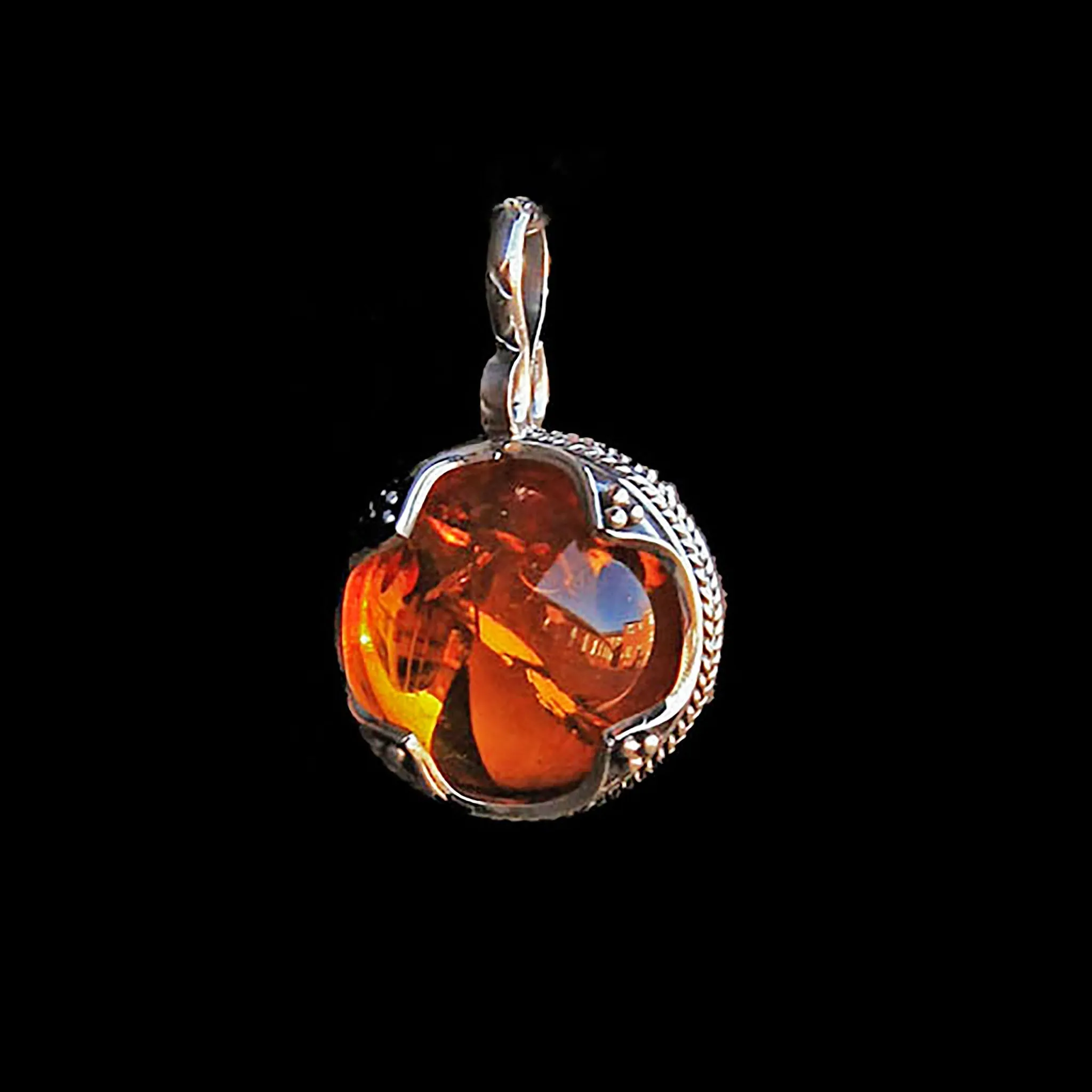 Silver Gotland Filigree Amber Ball Pendant