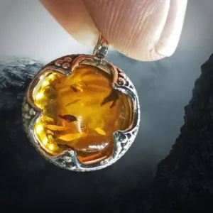 Silver Gotland Filigree Amber Ball Pendant