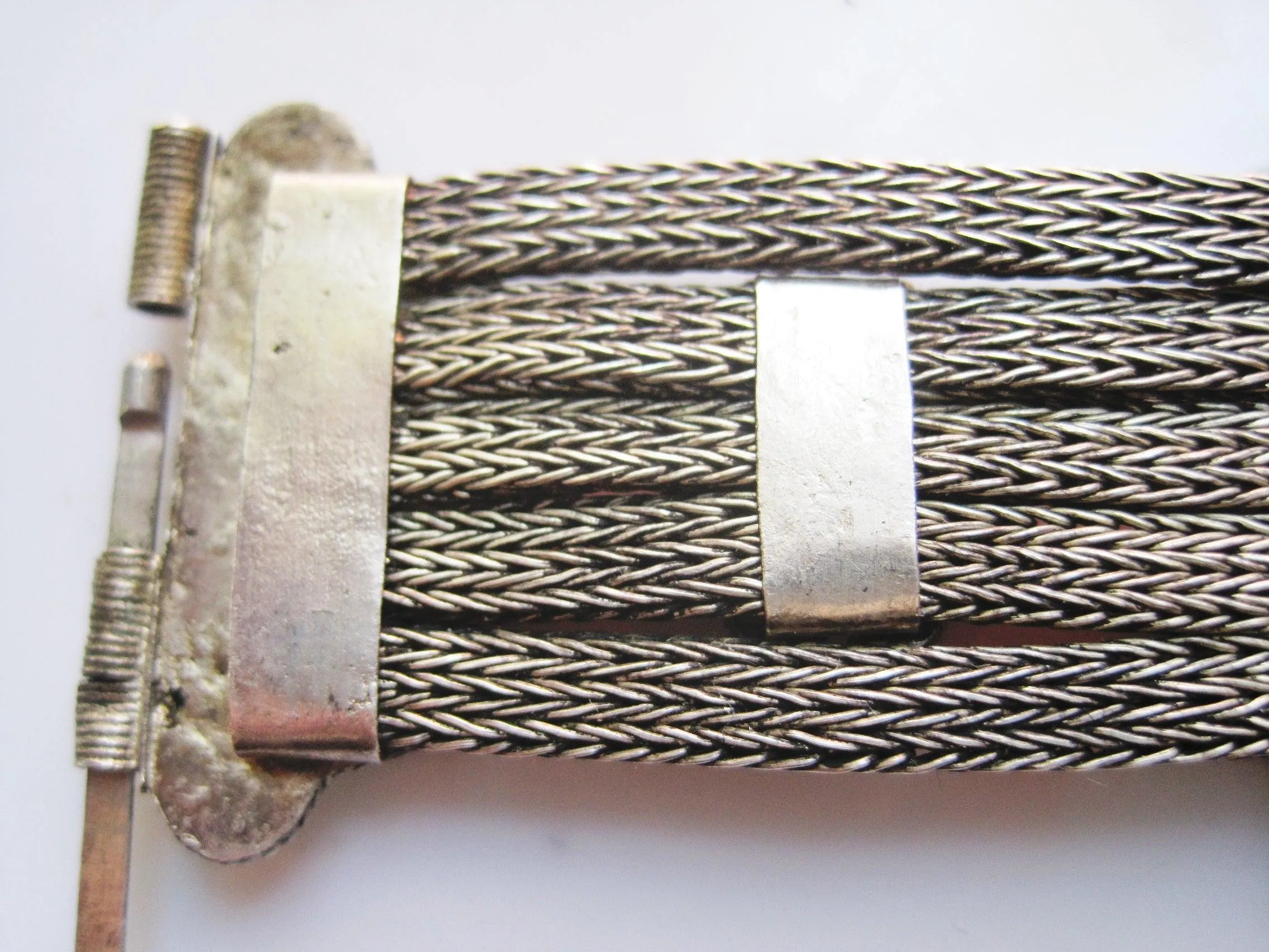 Silver Mesh Balkan Bracelet with Red Brown Cabochons